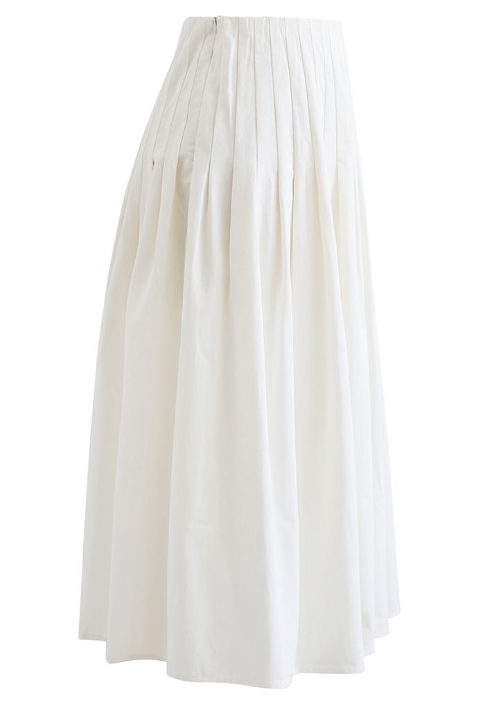 Falda midi de algodón con cintura plisada en blanco