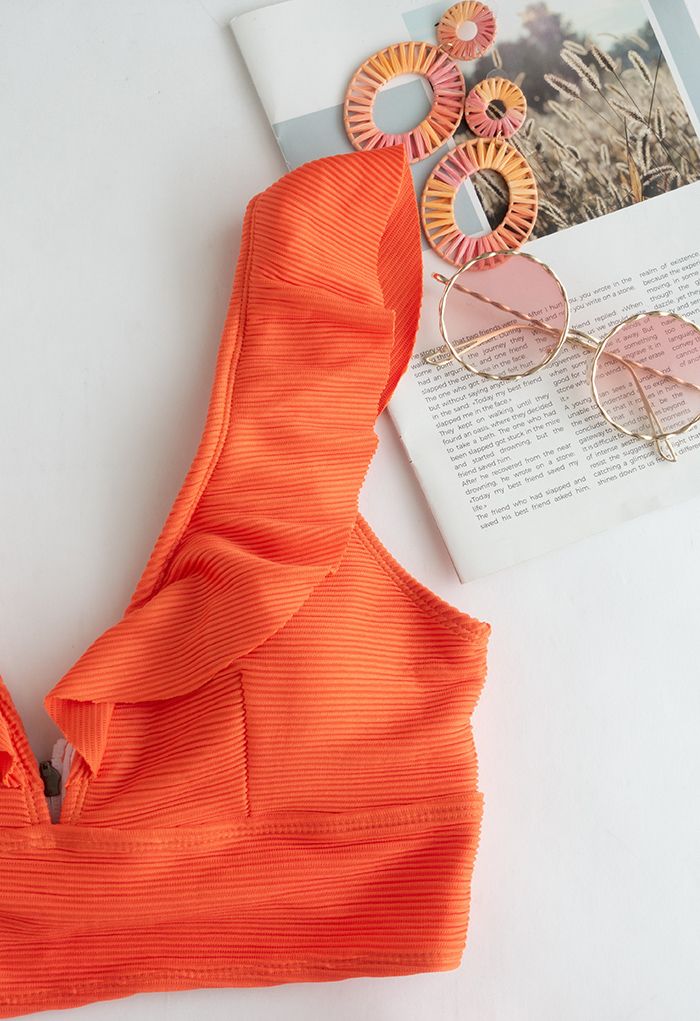Conjunto de bikini con volantes en la espalda con cremallera en naranja