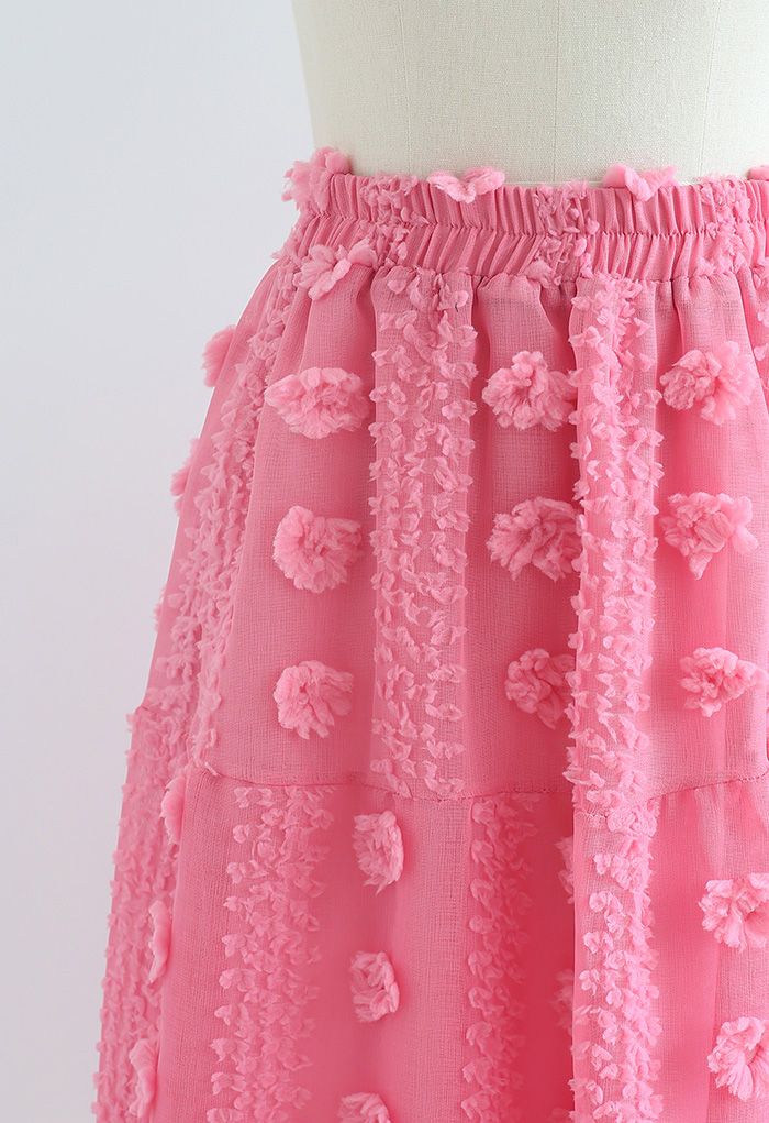 Falda de malla con dobladillo con volantes de flores de algodón en rosa