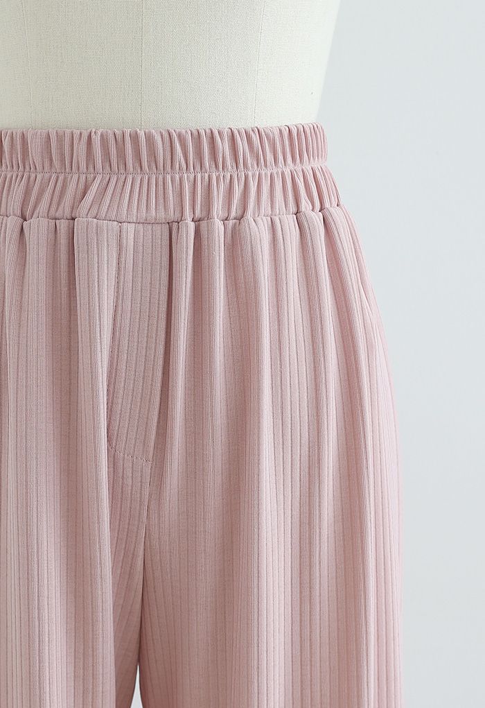Acogedores pantalones de punto de pierna recta en rosa