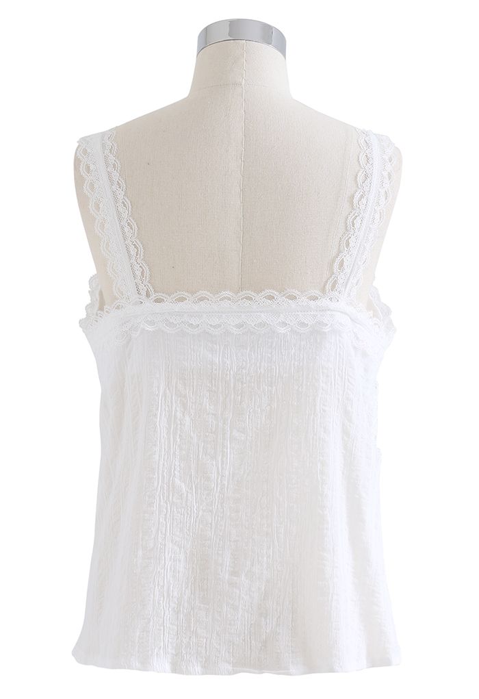 Camiseta sin mangas de mezcla de algodón con encaje en blanco