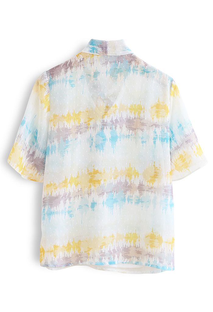 Camisa semitransparente con estampado abstracto Flock Dots Bowknot en amarillo