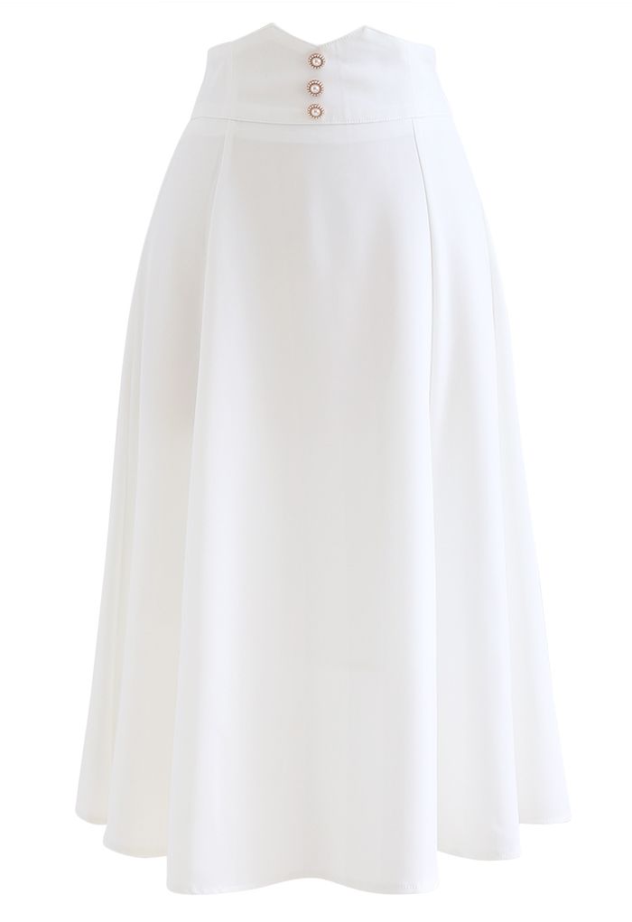 Falda midi acampanada con detalle de costura en la cintura nacarada en blanco