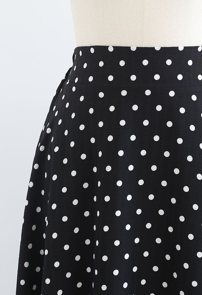 Falda acampanada de línea de textura con estampado de puntos en negro