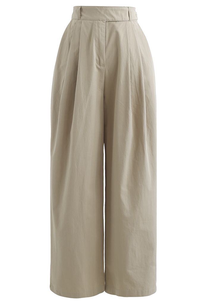 Pantalones de algodón con pierna recta y cintura con cinturón en tostado