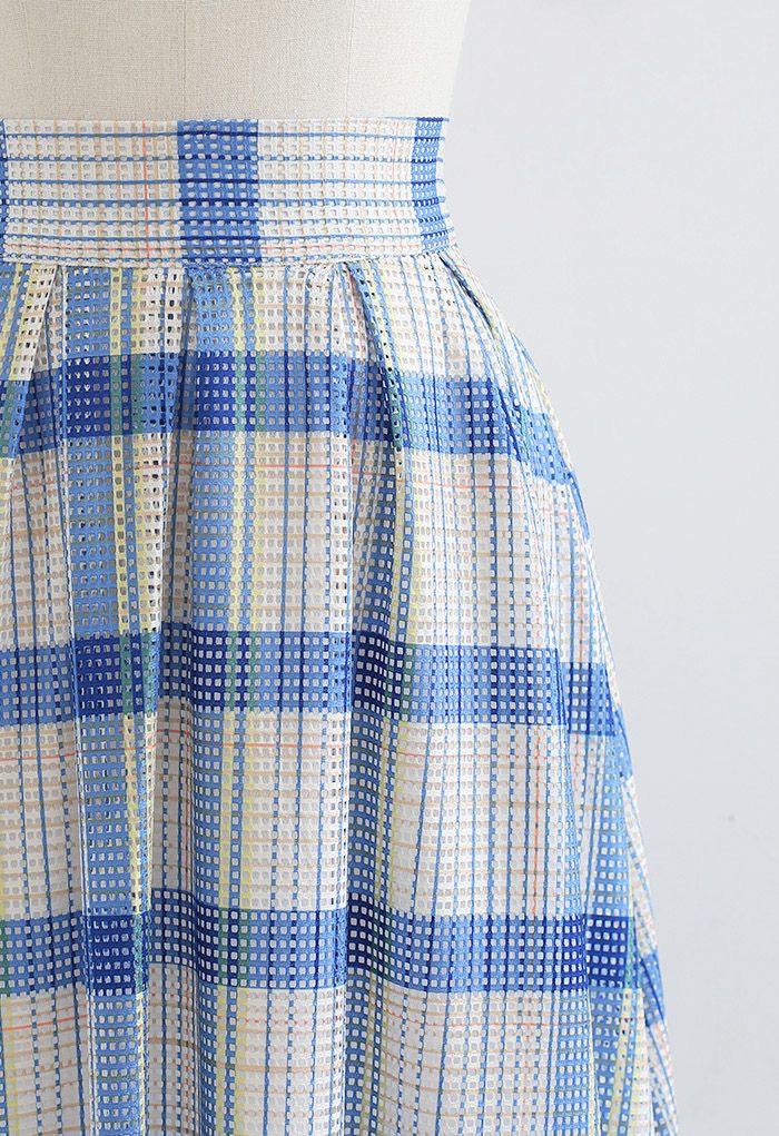 Falda midi plisada a cuadros pastel en azul