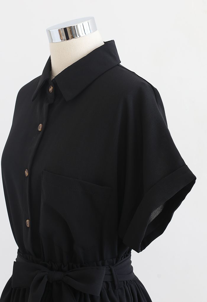 Conjunto de camisa con botones y shorts con lazo en negro