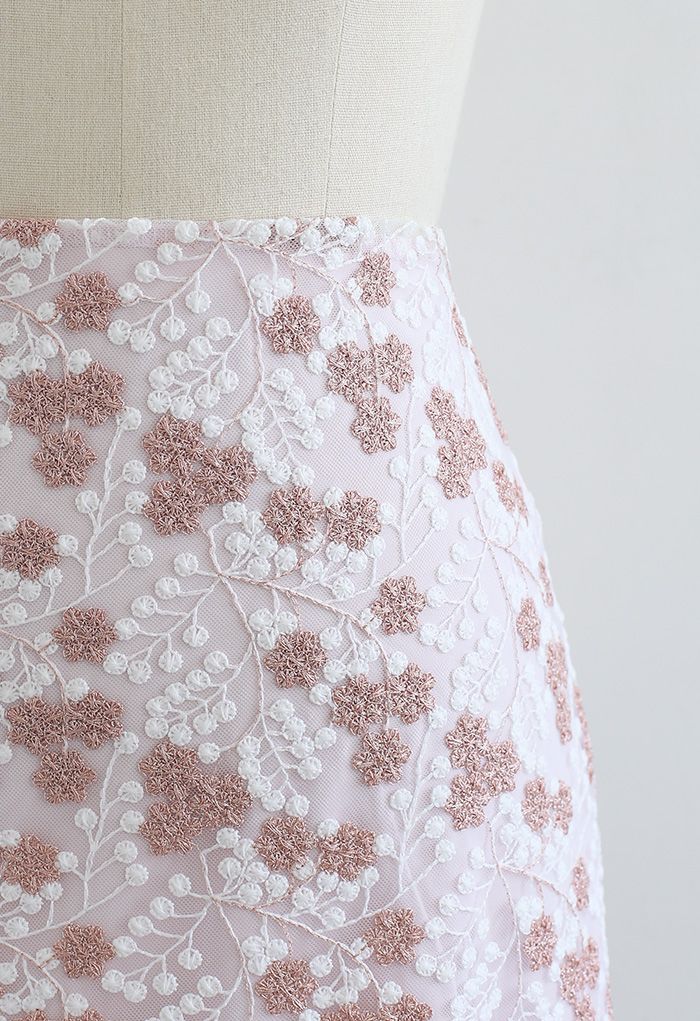 Minifalda de malla floral bordada
