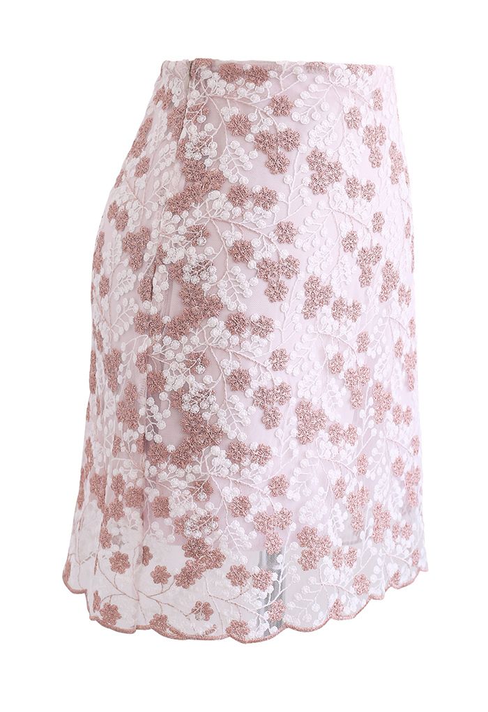 Minifalda de malla floral bordada