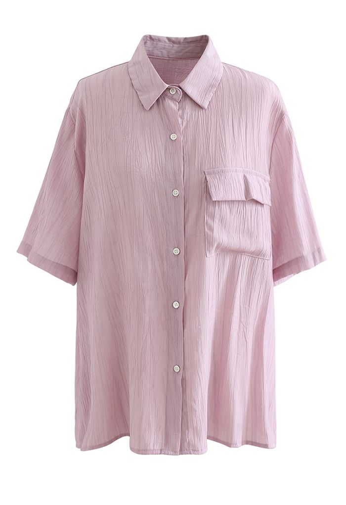 Camisa texturizada con bolsillo de parche en rosa polvoriento