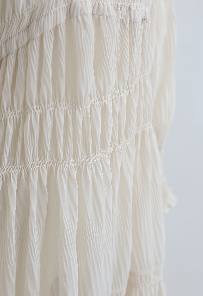 Vestido de gasa con cordón lateral fruncido completo en crema