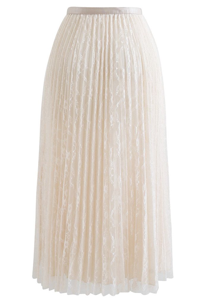 Falda midi plisada de encaje completo en crema