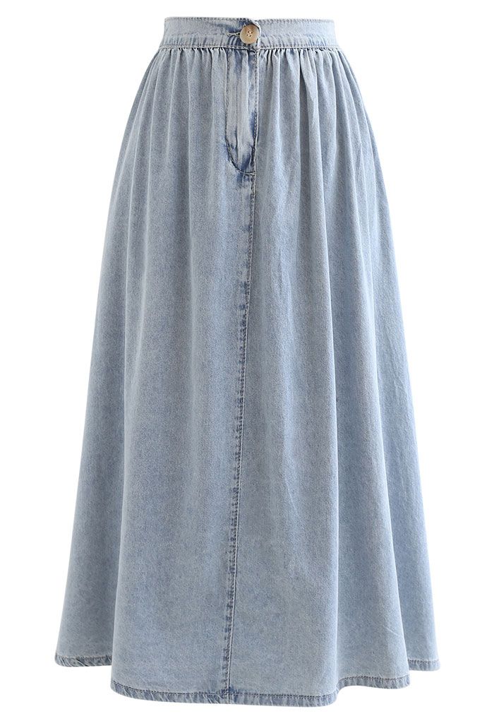 Falda de mezclilla acampanada con cintura elástica en azul lavado