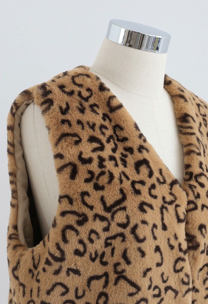 Chaleco de piel sintética de leopardo sin mangas