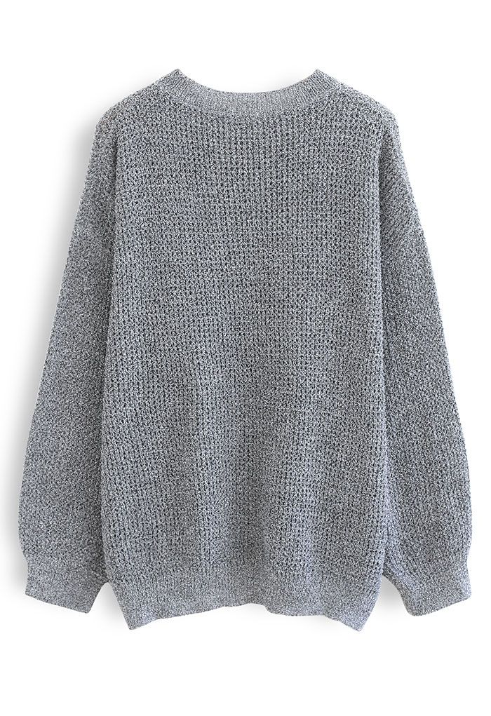 Suéter extragrande de punto calado en gris
