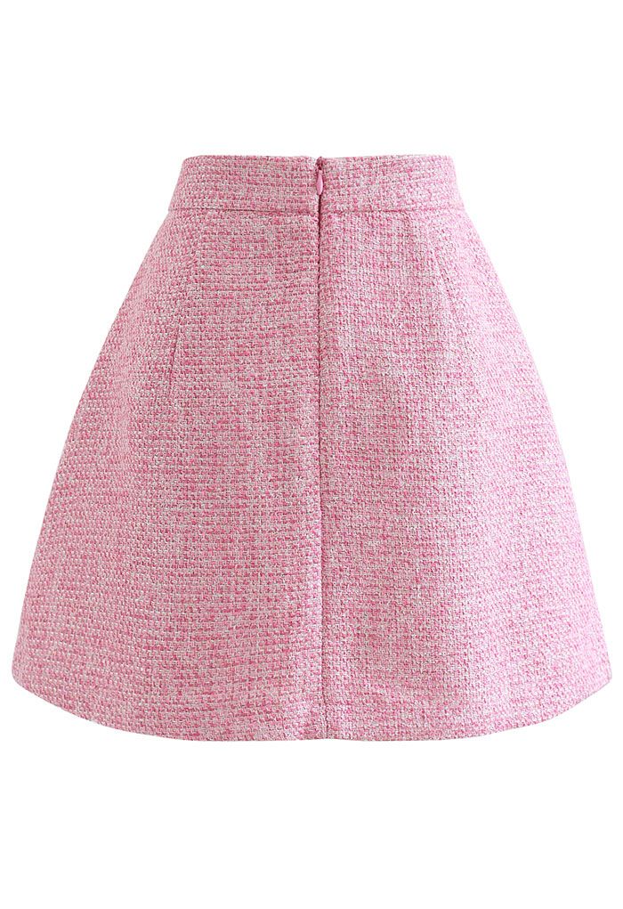 Minifalda de tweed plisada metalizada brillante en rosa fuerte
