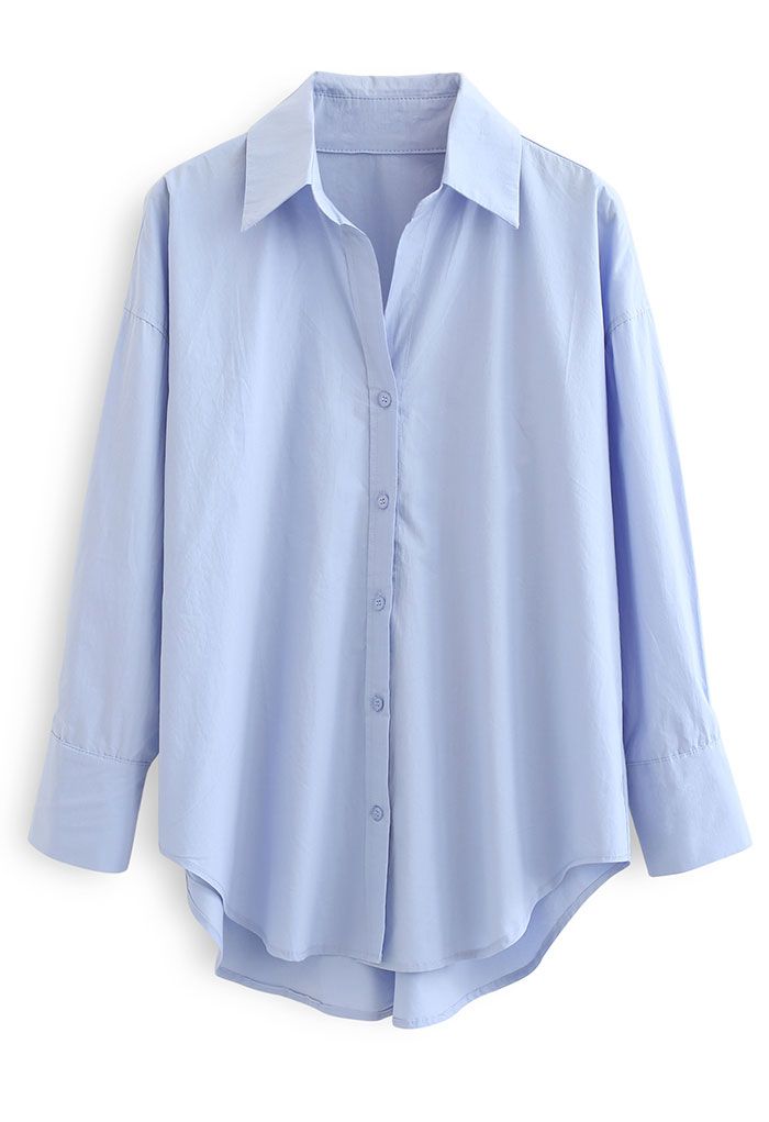 Camisa Hi-Lo extragrande con botones en azul