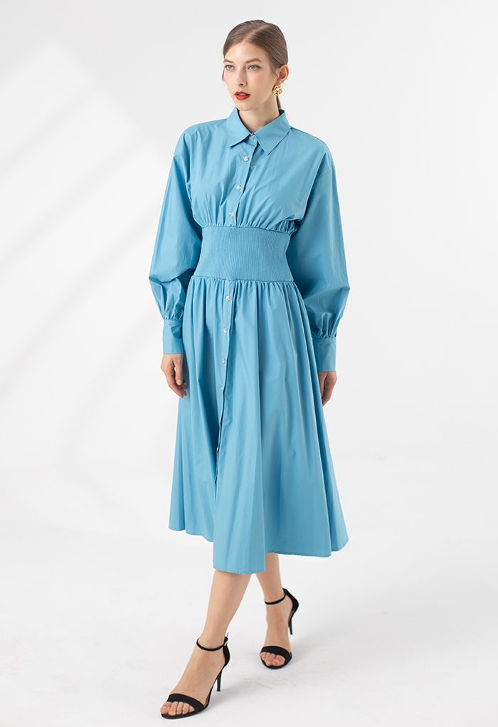 Vestido camisero de algodón con botones en azul