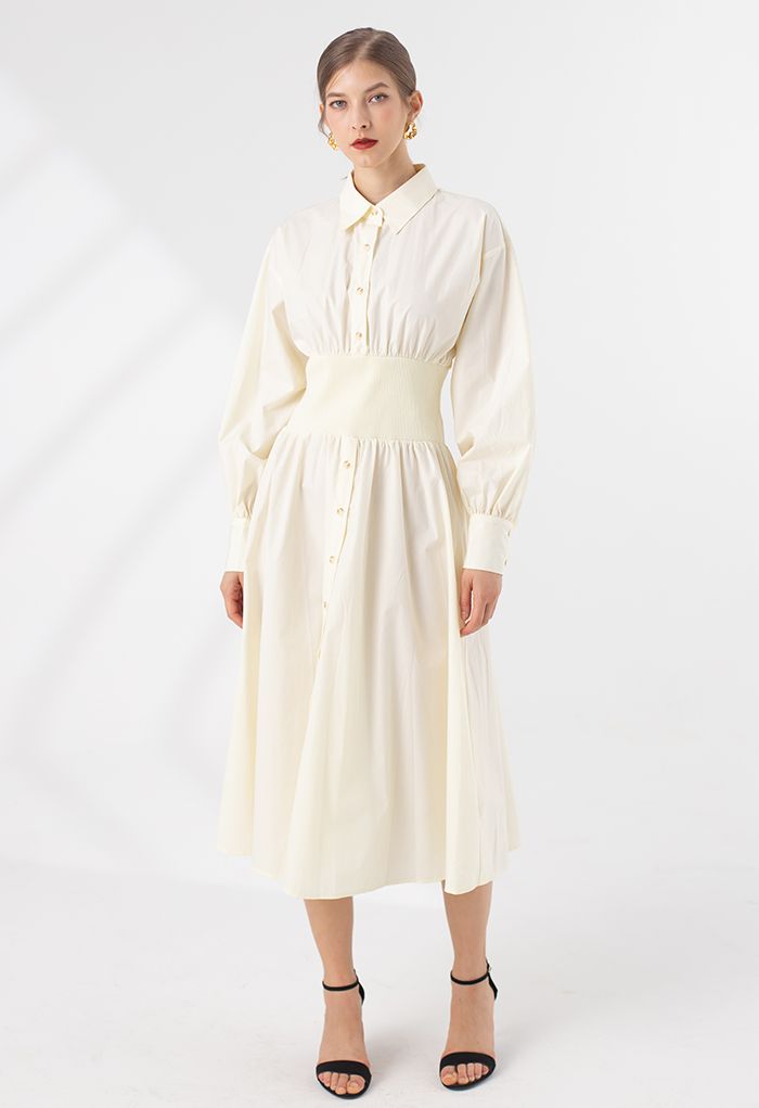 Vestido camisero de algodón con botones en color crema