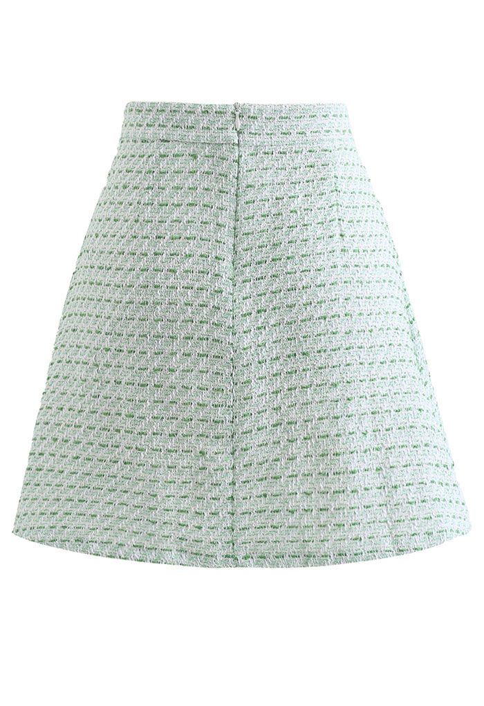 Minifalda de tweed con dobladillo plisado en la parte delantera verde