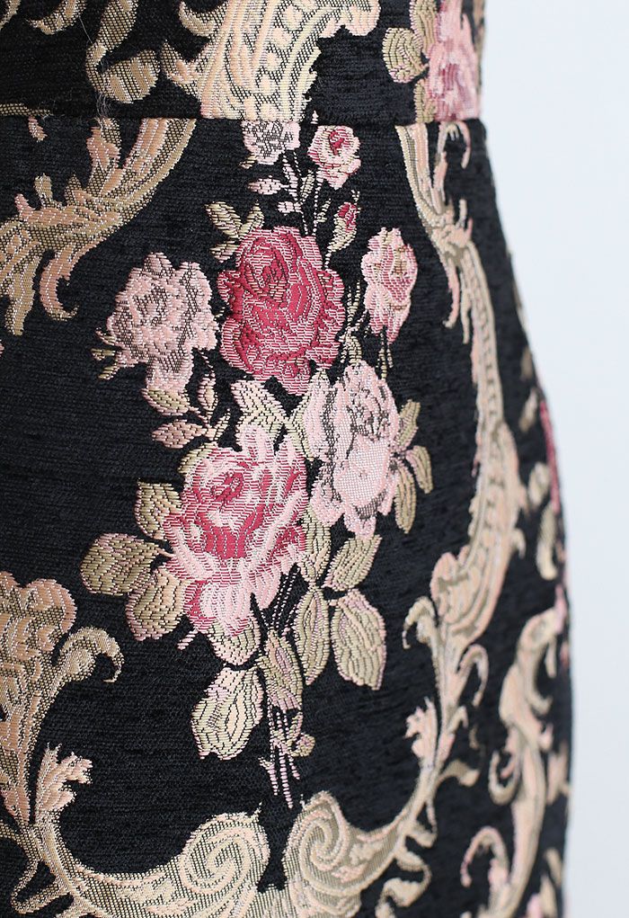 Minifalda con solapa de jacquard de peonía barroca