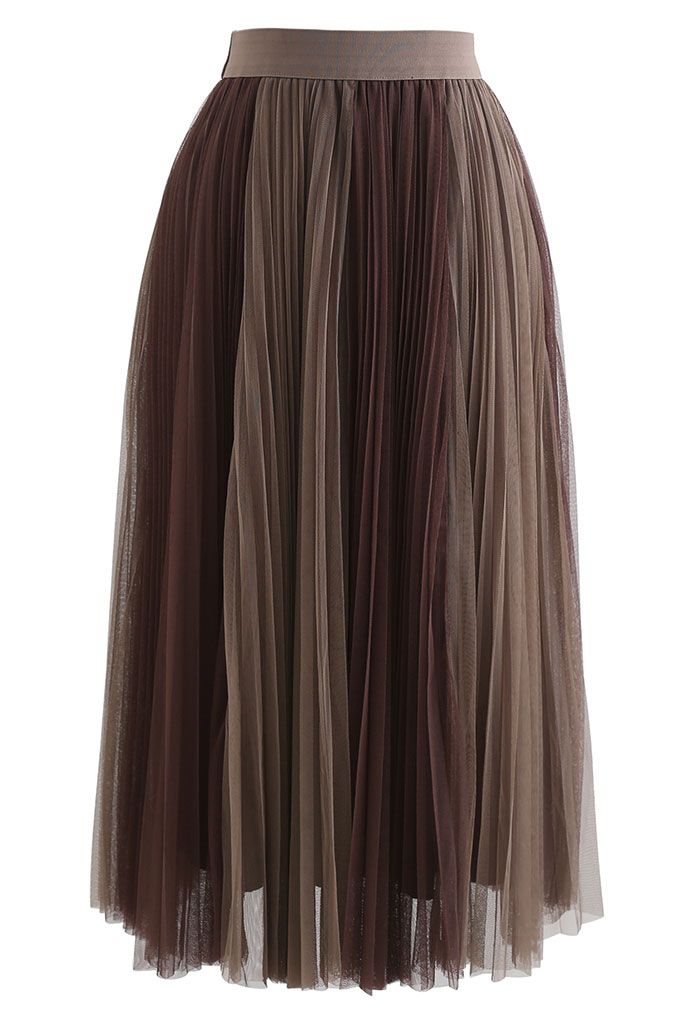 Falda de malla de tul plisada de doble capa marrón - Retro, Indie and Unique