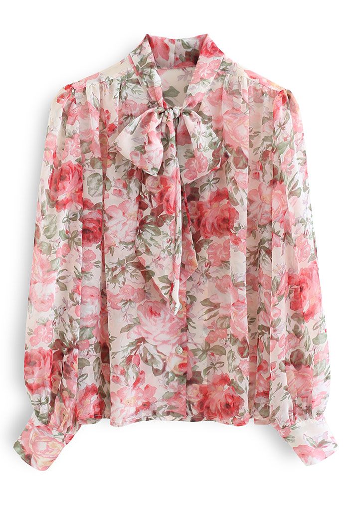 Camisa transparente con cuello anudado y botones de Misty Rose
