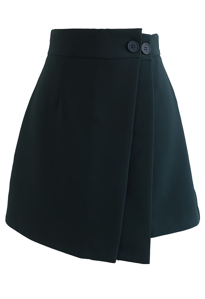 Minifalda con doble solapa y botones en esmeralda