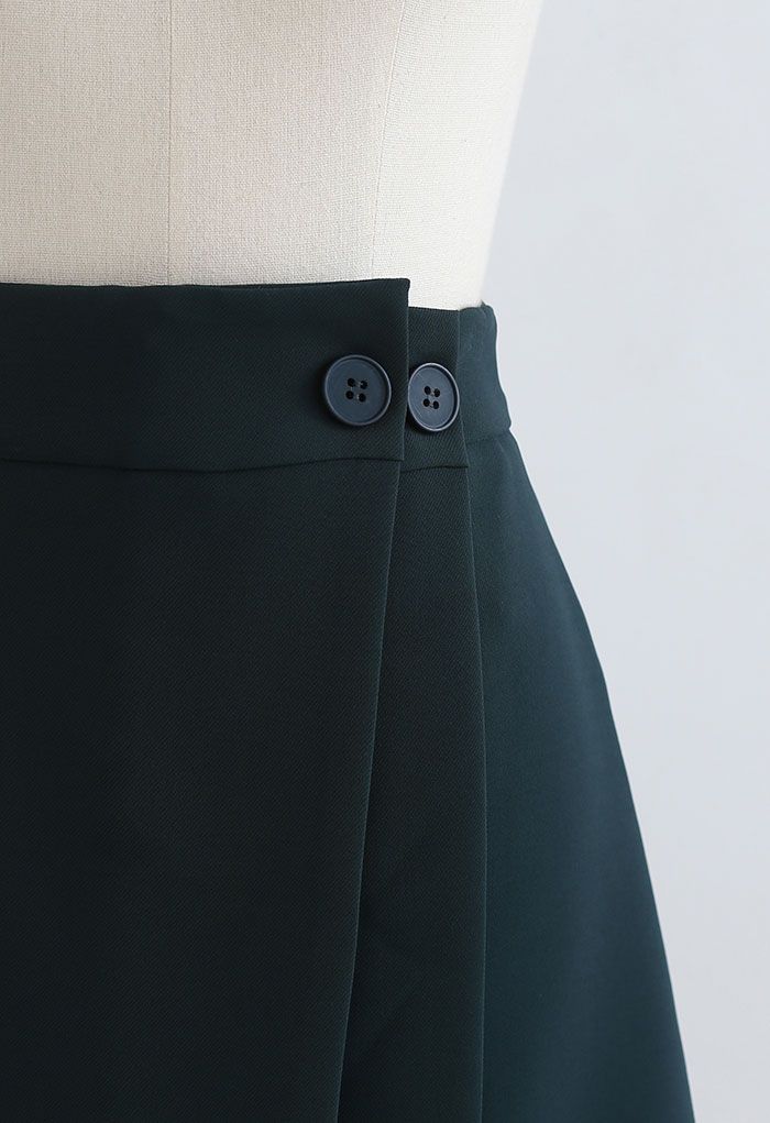 Minifalda con doble solapa y botones en esmeralda