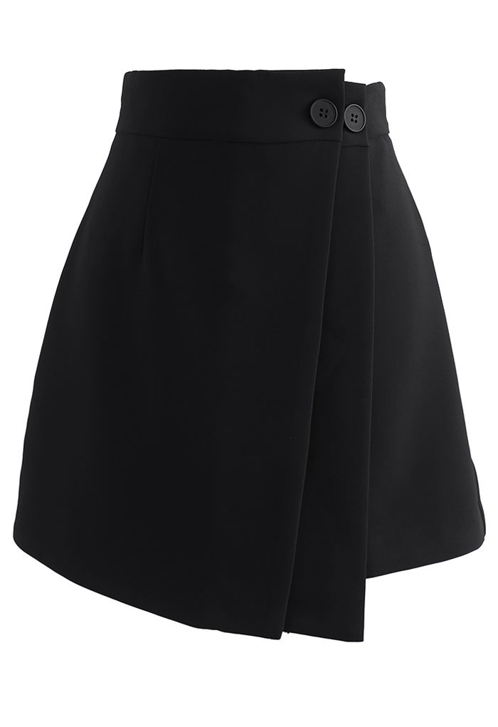 Minifalda con doble solapa y botones en negro