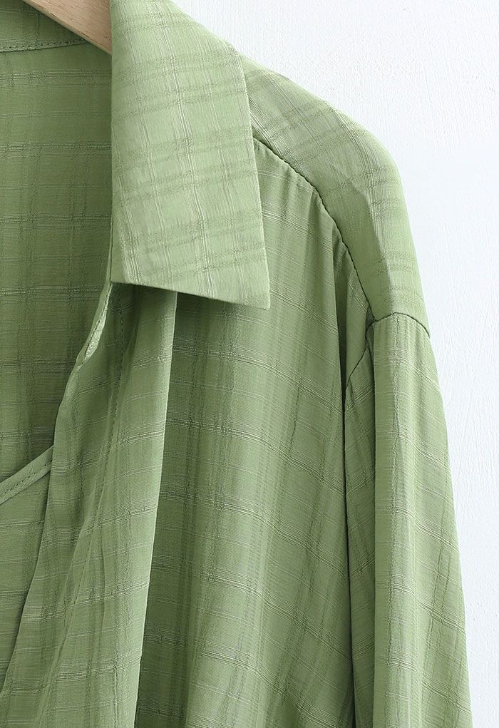 Camisa corta texturizada de cuadros falsos de dos piezas en verde