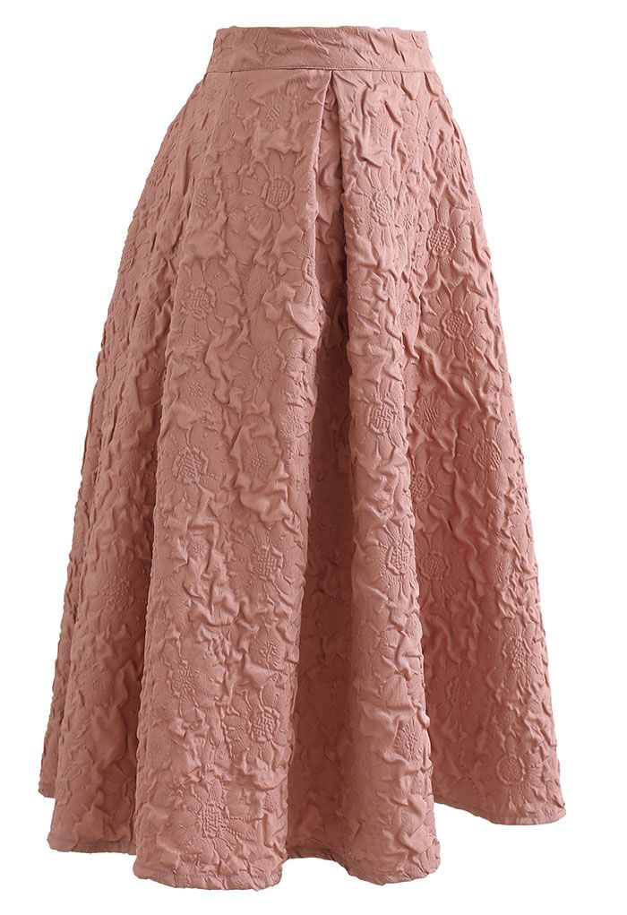 Falda midi plisada con estampado de girasoles en coral