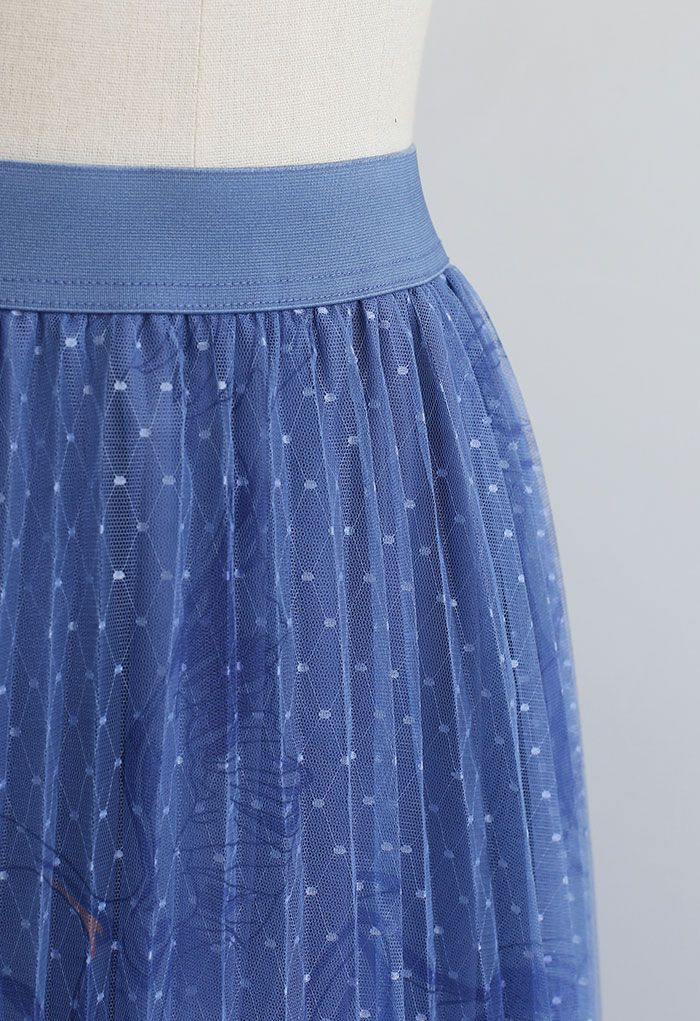 Falda plisada de malla con puntos de cisne en azul