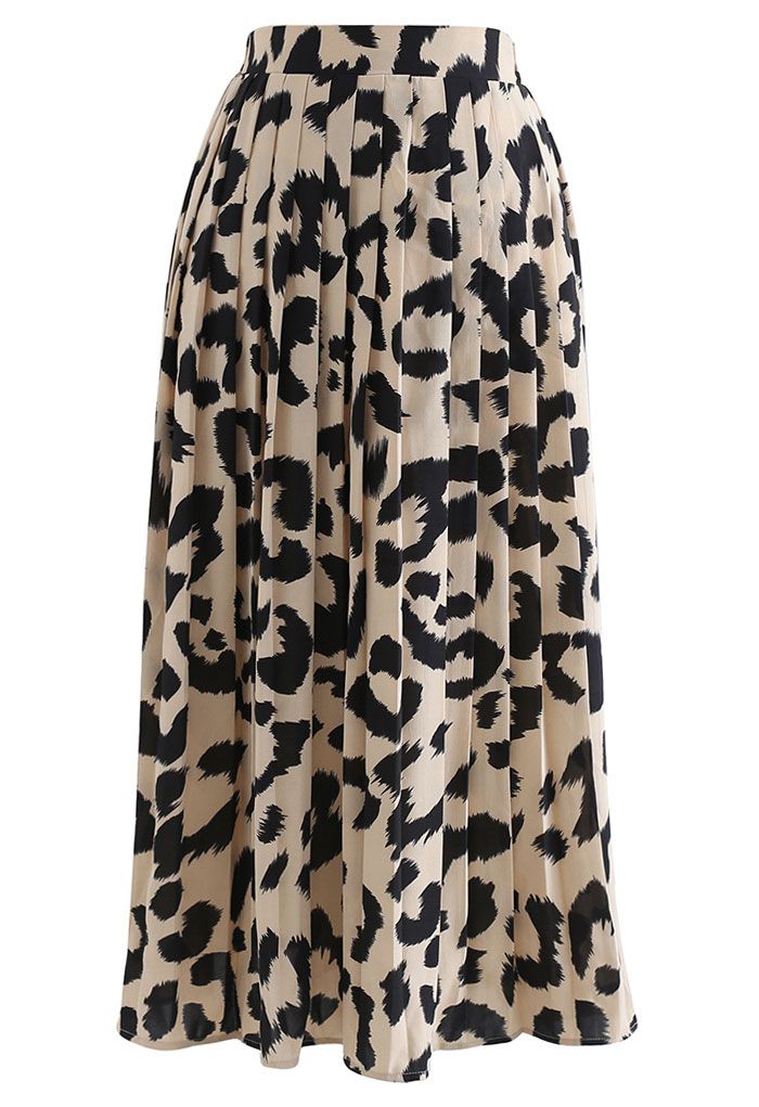 alias piel profundamente Falda midi plisada de gasa con estampado de leopardo en tostado claro -  Retro, Indie and Unique Fashion
