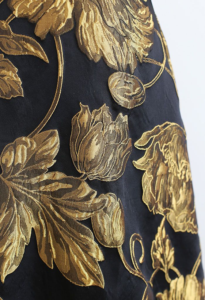 Falda amplia con estampado jacquard en relieve Golden Bouquet