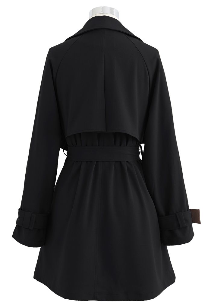 Vestido mini abrigo con botones y solapa de tormenta en negro