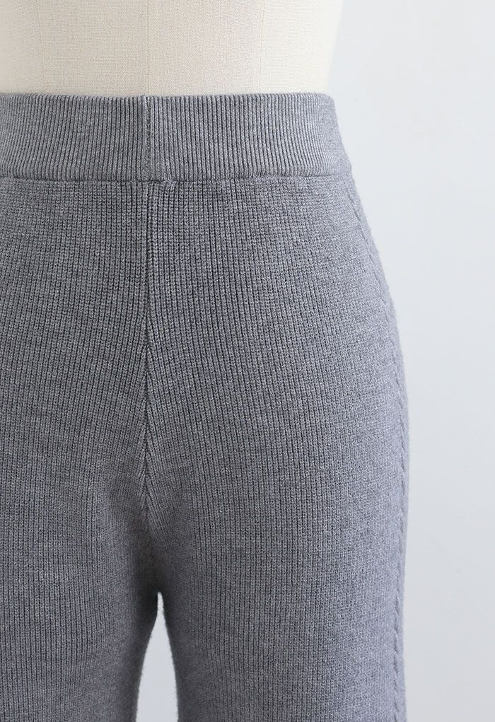 Pantalones de pierna recta de punto con trenzas dobles en gris