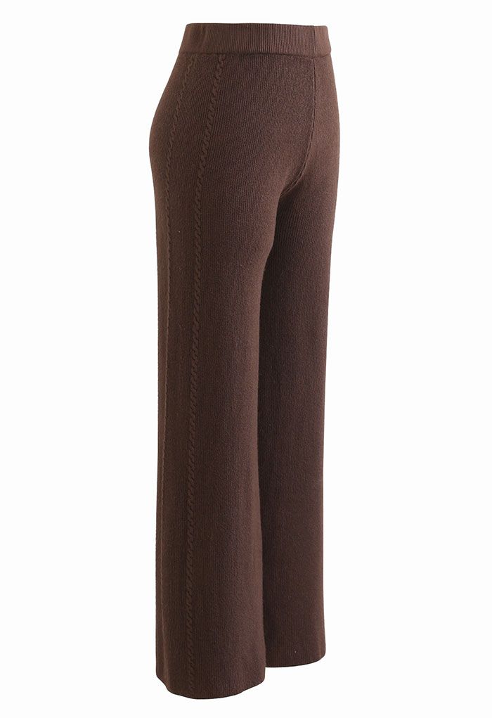 Pantalones de pierna recta de punto con trenzas dobles en marrón