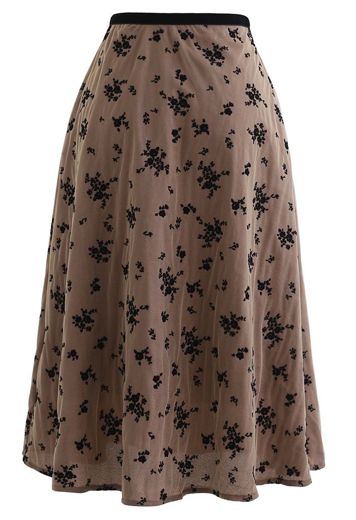 Falda midi plisada de malla superpuesta Posy en marrón