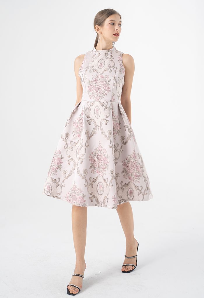 Splendid Vestido sin mangas de jacquard barroco de peonía en rosa
