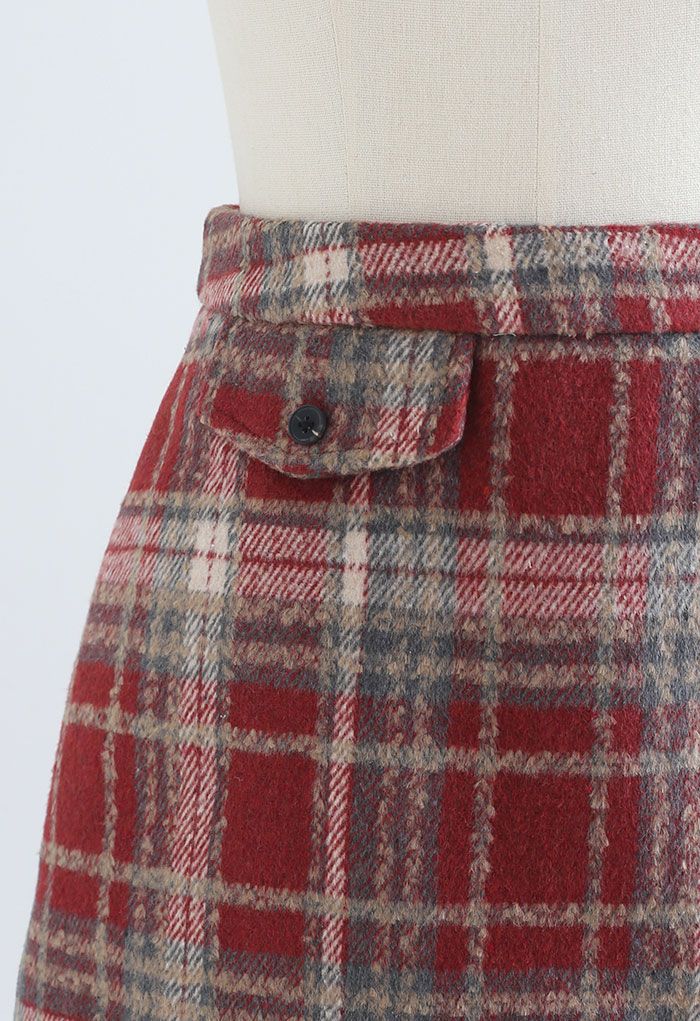 Minifalda Bud de mezcla de lana de tartán roja