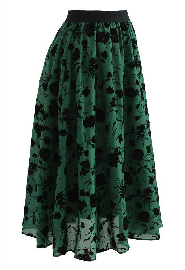 Falda midi transparente con estampado Rosa en verde