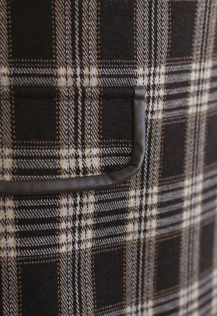 Minifalda de mezcla de lana a cuadros con cintura de cuero de PU