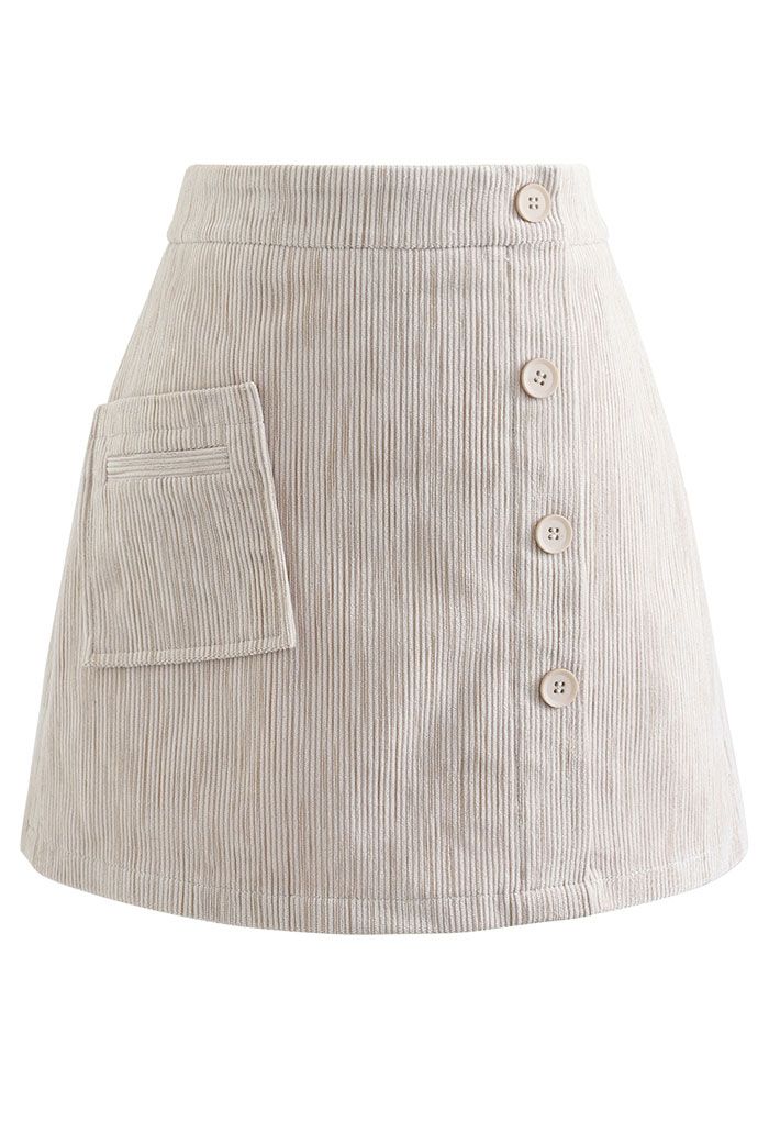 Minifalda Bud de pana decorada con botones en color arena