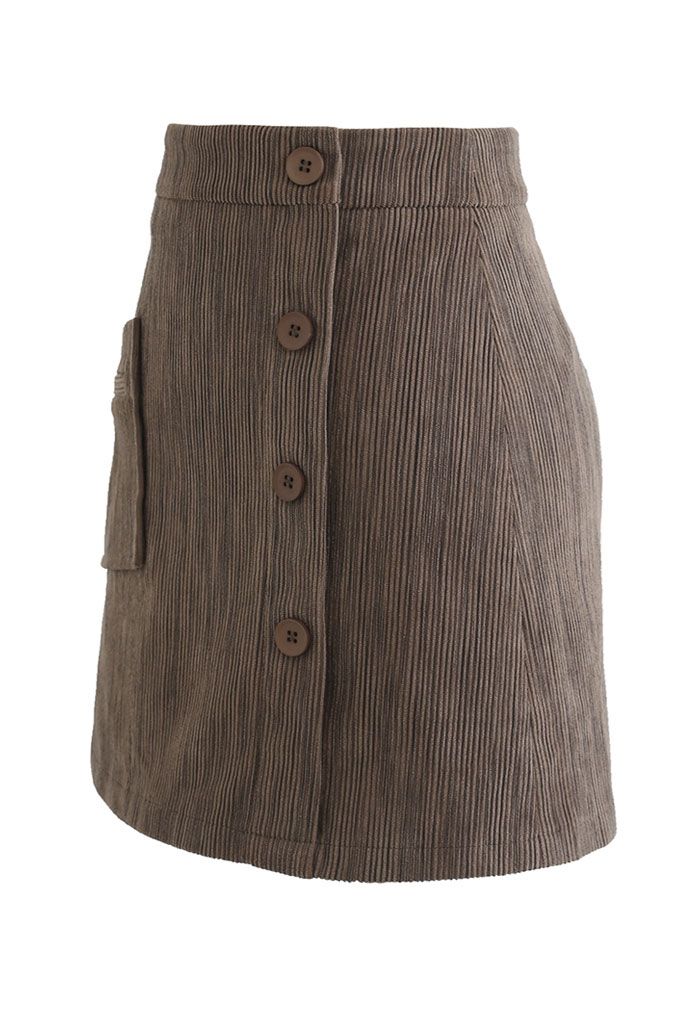 Minifalda Bud de pana con botones en marrón