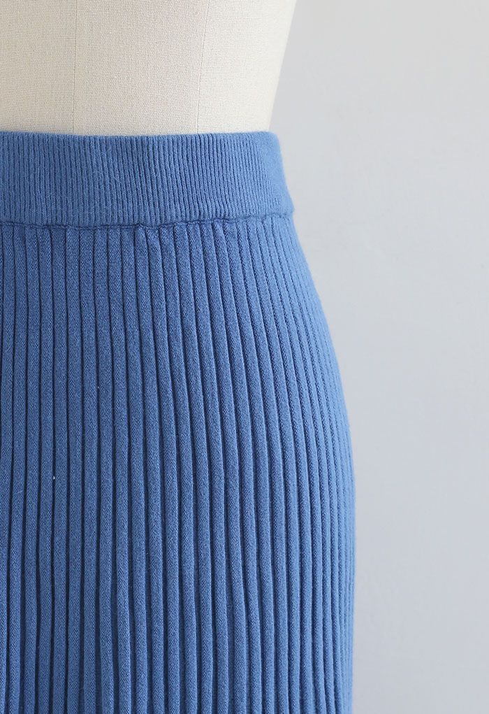 Falda tejida de cintura alta con ventilación lateral en azul