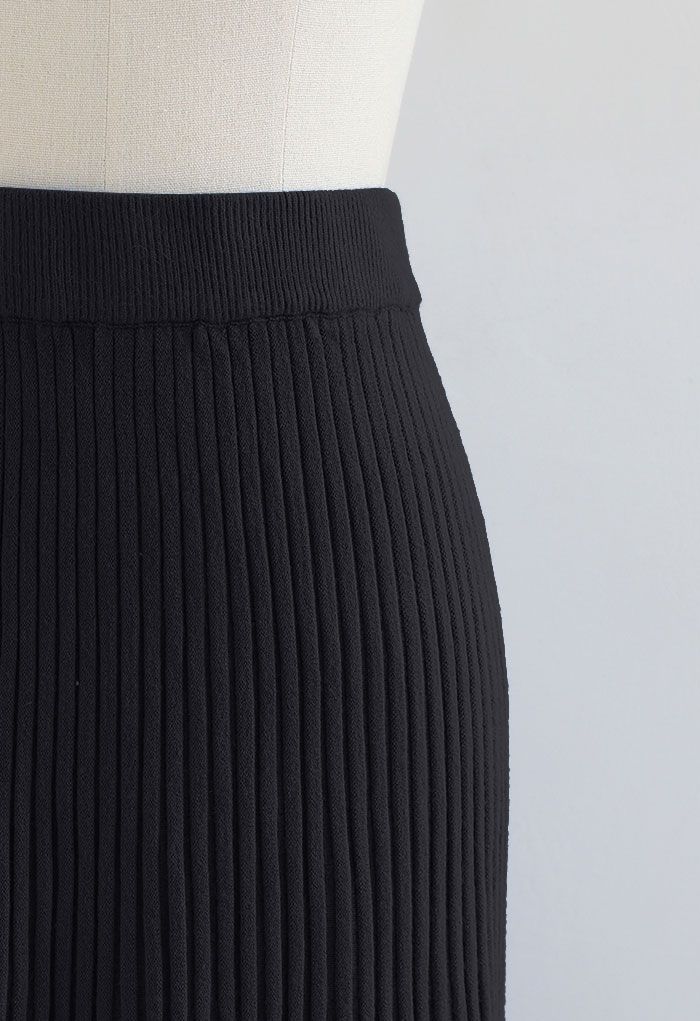 Falda de punto de cintura alta con ventilación lateral en negro