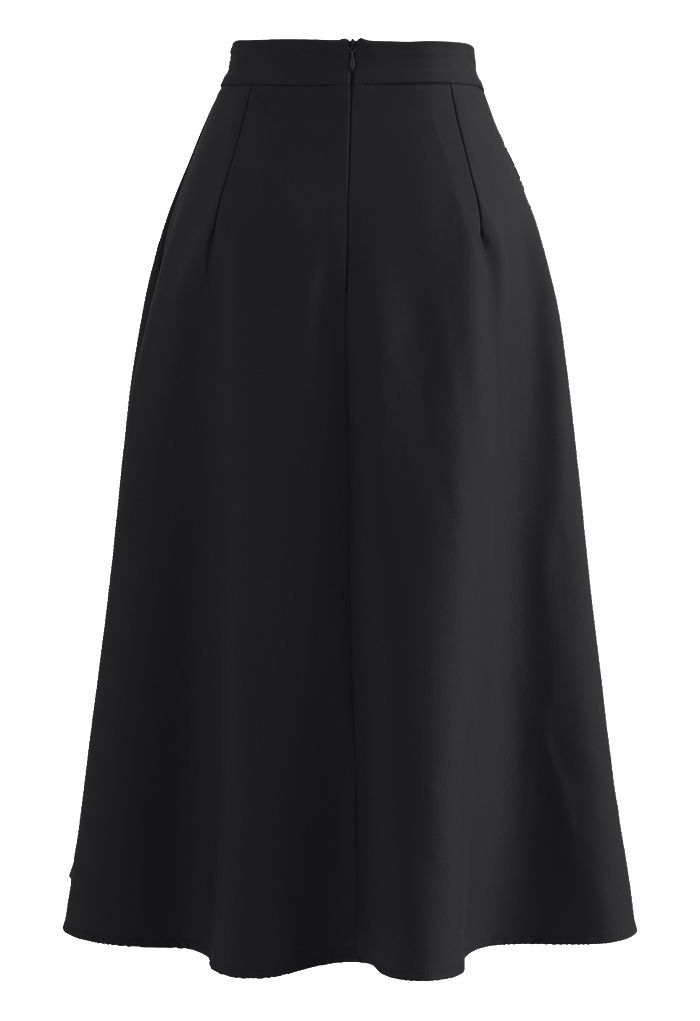 Falda midi plisada de una línea funcional en negro