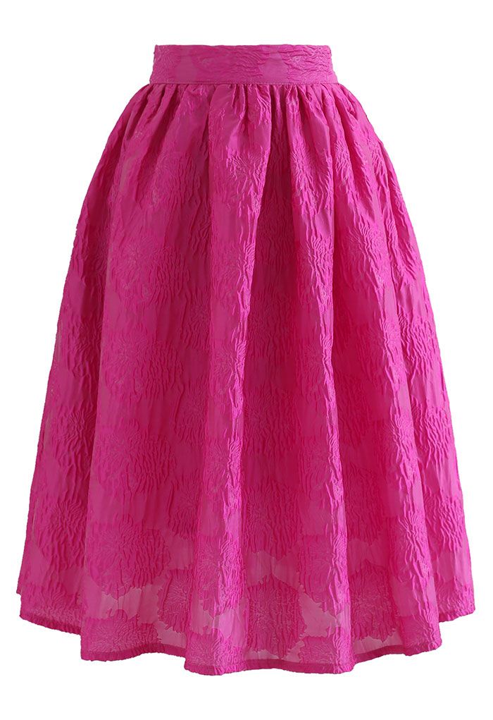 Falda midi floral en relieve rosa exuberante