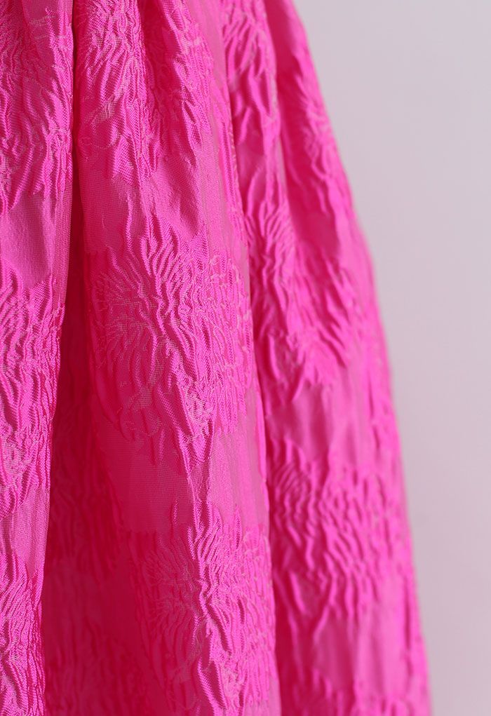 Falda midi floral en relieve rosa exuberante